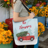 Kerstscript Custom Red Truck Tote Bag
