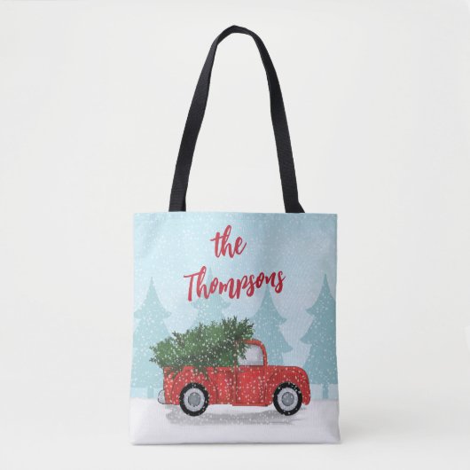 Kerstscript Custom Red Truck Tote Bag (Voorkant)