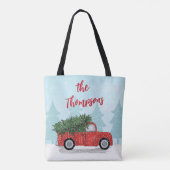 Kerstscript Custom Red Truck Tote Bag (Achterkant)