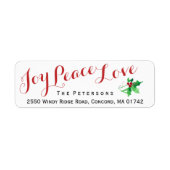 Kerstscript Joy Peace Love Holly Custom Etiket (Voorkant)