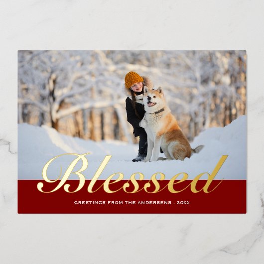 Kerstscript - Matige foto Folie Feestdagenkaart (Voorkant)