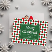 Kerstscript met foto rode groene ruiten feestdagenkaart