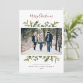 Kerstscript met groen blad Foto Feestdagenkaart (Staand voorkant)