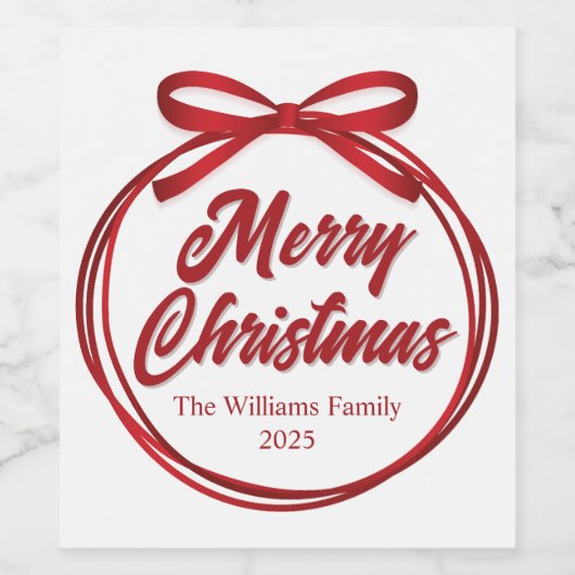 Kerstscript met rode linten boog wijnlabel wijn etiket (Enkel label)
