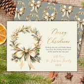 Kerstscript met waterverf krans en gouden strik feestdagenkaart