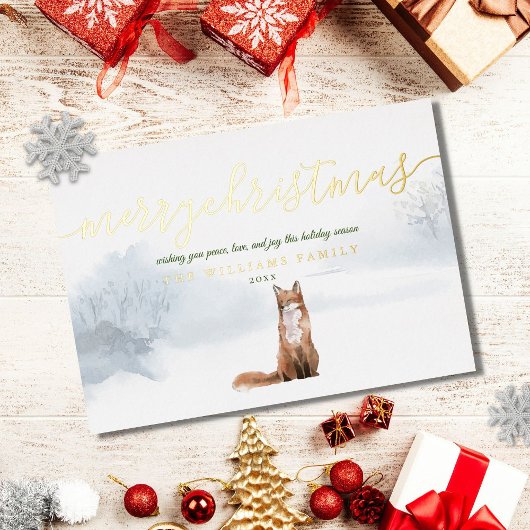 Kerstscript met Winter Vos Goud Folie Feestdagenkaart