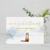 Kerstscript met Winter Vos Goud Folie Feestdagenkaart (Staand Voorkant)