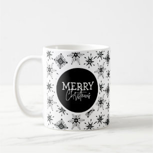 Kerstscript met zwarte sneeuwvlokken koffiemok