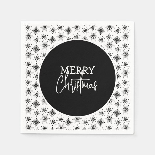 Kerstscript met zwarte sneeuwvlokken    servet (Voorkant)
