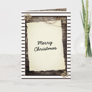 Kerstscript op rustiek oud papier en hout feestdagen kaart