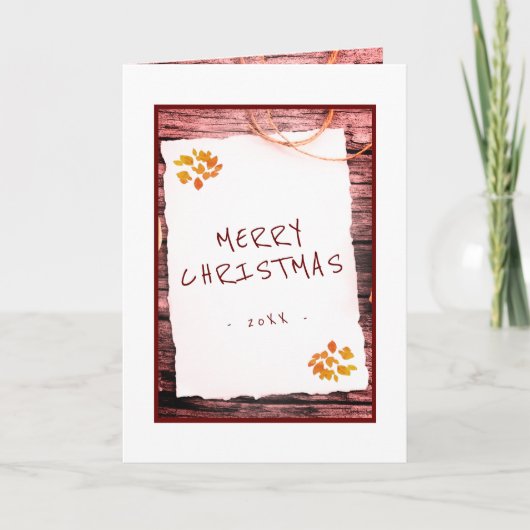 Kerstscript op rustiek oud papier feestdagen kaart (Voorkant)