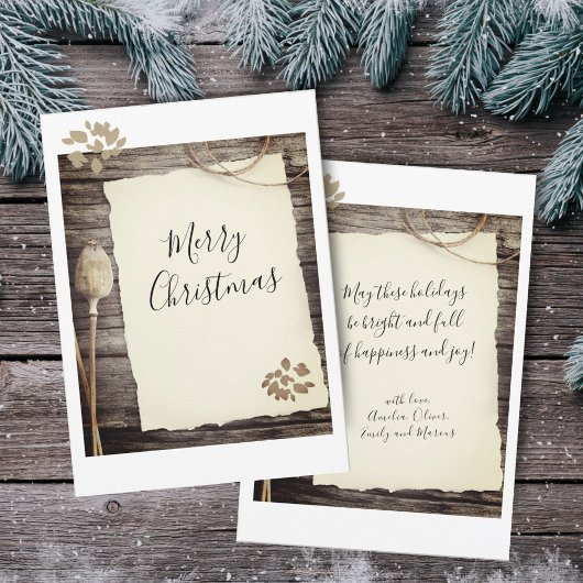 Kerstscript op rustiek oud papier feestdagenkaart
