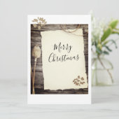 Kerstscript op rustiek oud papier feestdagenkaart (Staand voorkant)