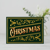 Kerstscript Ornament Groen Rood Folie Feestdagenkaart (Staand Voorkant)