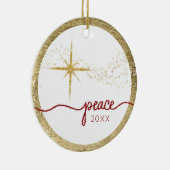 kerstscript Peace Star Gold Red Glitter-foto Keramisch Ornament (Rechts)