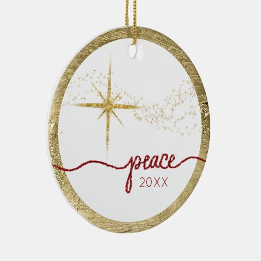 kerstscript Peace Star Gold Red Glitter-foto Keramisch Ornament (Rechts)