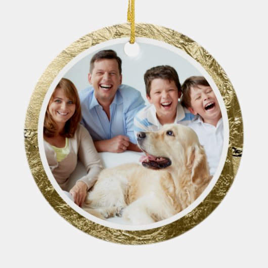 kerstscript Peace Star Gold Red Glitter-foto Keramisch Ornament (Achterkant)