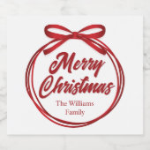 Kerstscript Rode Lint Knoop Wijnlabel Bier Etiket (Enkel label)