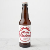 Kerstscript Rode Lint Knoop Wijnlabel Bier Etiket (Voorkant)