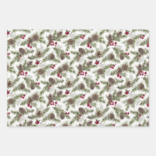 Kerstscript Rustic Pine Cones gepersonaliseerd Inpakpapier Vel (Voorkant)