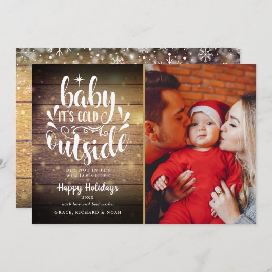 Kerstscript rustieke houten foto feestdagenkaart (Voorkant / Achterkant)
