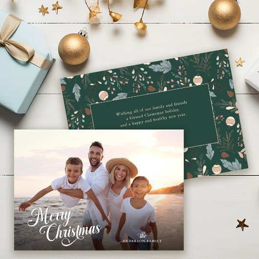 Kerstscript Volledige foto Boho Greenery Bericht Feestdagenkaart