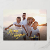 Kerstscript Volledige foto groen bericht Goud Folie Feestdagenkaart (Voorkant)