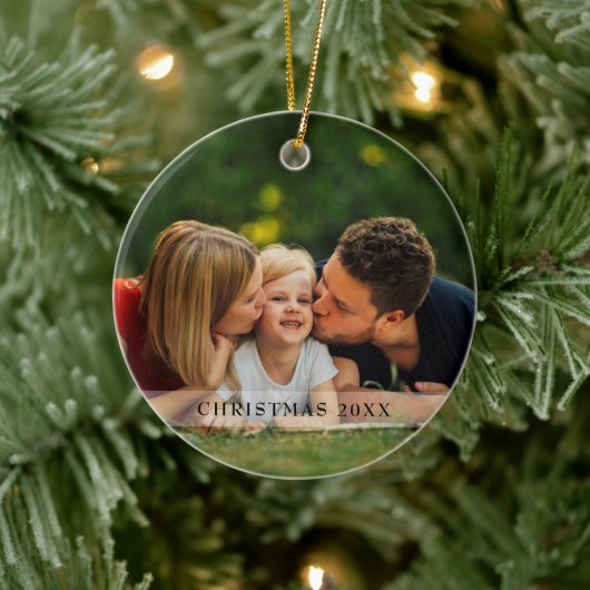 Kerstscript voor familiefoto's keramisch ornament (Boom)