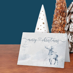 Kerstscript waterverf hert en ree feestdagen kaart