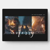 Kerstscriptie koppel drie foto lay-out aandenken fotoplaat (voorkant)