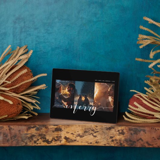 Kerstscriptie koppel drie foto lay-out aandenken fotoplaat (Zijkant)