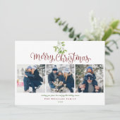 Kerstscriptie Mistletoe 3 foto's Feestdagenkaart (Staand voorkant)