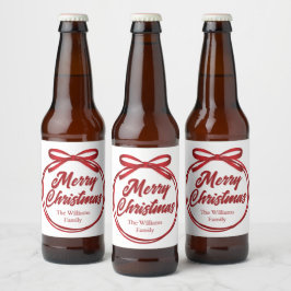 Kerstscriptie Rood lint Boog Wijnlabel Bier Etiket