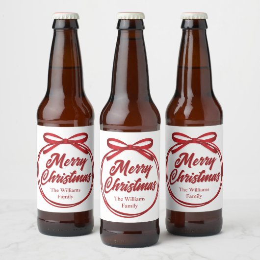 Kerstscriptie Rood lint Boog Wijnlabel Bier Etiket (Flessen)