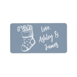 Kerstscriptie stoffig blauwe cadeauetikette etiket