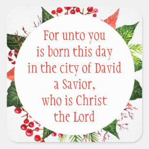 Kerstscripts Luke 2:11 Waterverf Floral Vierkante Sticker