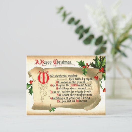 Kerstscroll met hymne feestdagenkaart (Staand voorkant)