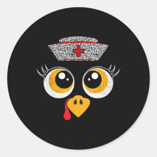 Kerstscrubtop voor vrouwen met kalkoengezicht voor ronde sticker