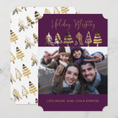 Kerstsegen | Paars Goud & Zwarte Bomen Foto Feestdagenkaart (Voorkant / Achterkant)