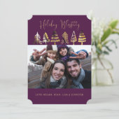 Kerstsegen | Paars Goud & Zwarte Bomen Foto Feestdagenkaart (Staand voorkant)