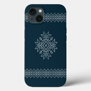 Kerstseizoen blauwe sneeuwvlok kunst iPhone 13 hoesje