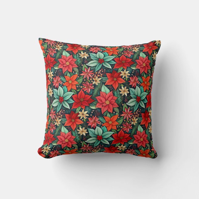Kerstseizoen Boho Poinsettia Design Kussen (Voorkant)