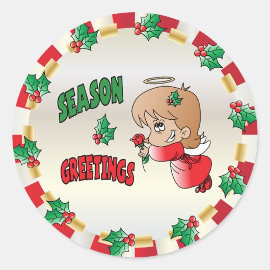 Kerstseizoen Groet Engel Meisje Ronde Sticker (Voorkant)