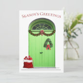 Kerstseizoen Groeten Groene Deur Sjabloon (Staand voorkant)