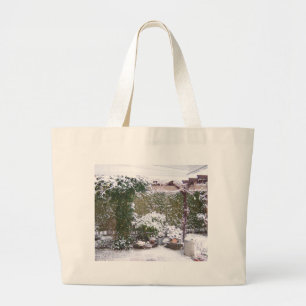 Kerstseizoen, sneeuw in de tuin grote tote bag