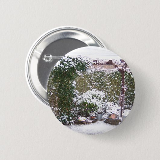 Kerstseizoen, sneeuw in de tuin ronde button 5,7 cm (Voorkant /achterkant)