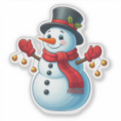 Kerstseizoen sticker, sneeuwman met jingles sticker (Voorkant)