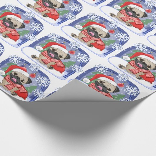 Kerstseizoen Winter Pug Cadeaupapier (Hoek)