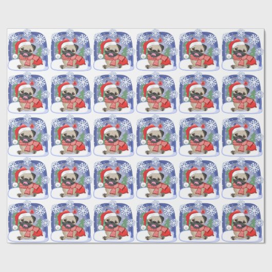 Kerstseizoen Winter Pug Cadeaupapier (Vlak)