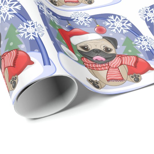 Kerstseizoen Winter Pug Cadeaupapier (Rol Hoek)
